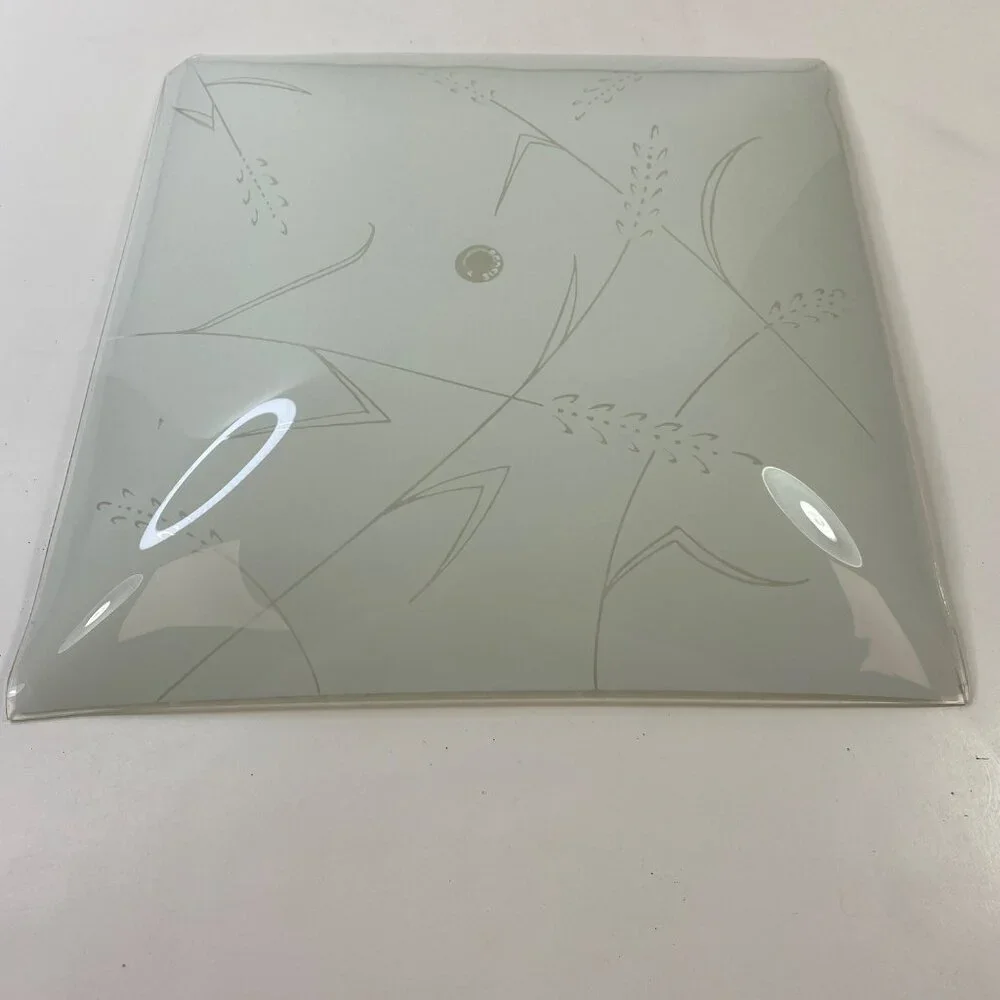 Vintage Frosted Glass Square Light Fixture Cover Etched Abstract Wheat Design